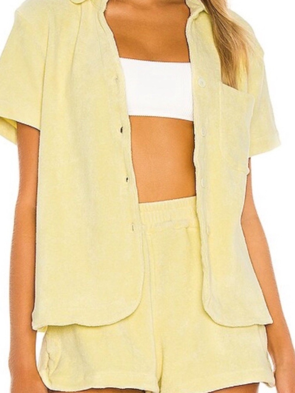 Frankieโs Bikinis Coco Buttercup Yellow French Terry Button Up Set Medium